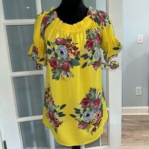 Floral Tunic Blouse Top On Off Shoulder Mexican Spanish tassels Sz L Antilia